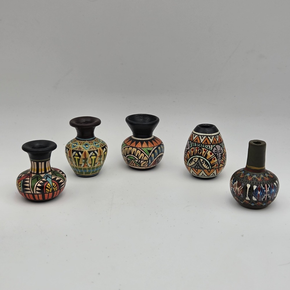Lots of 5 Hand Painted Mexican Vases 1 3/4"